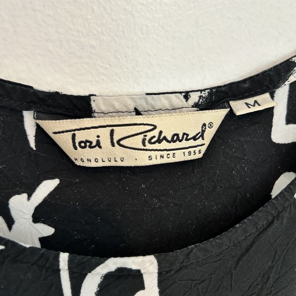 Vintage Tori Richard‎ Dress Hawaiian Aloha Sleeveless Black White Knee Length M - Picture 3 of 6